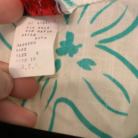 Vtg 70s White and Teal Button Up Dress - Picture 3 of 7
